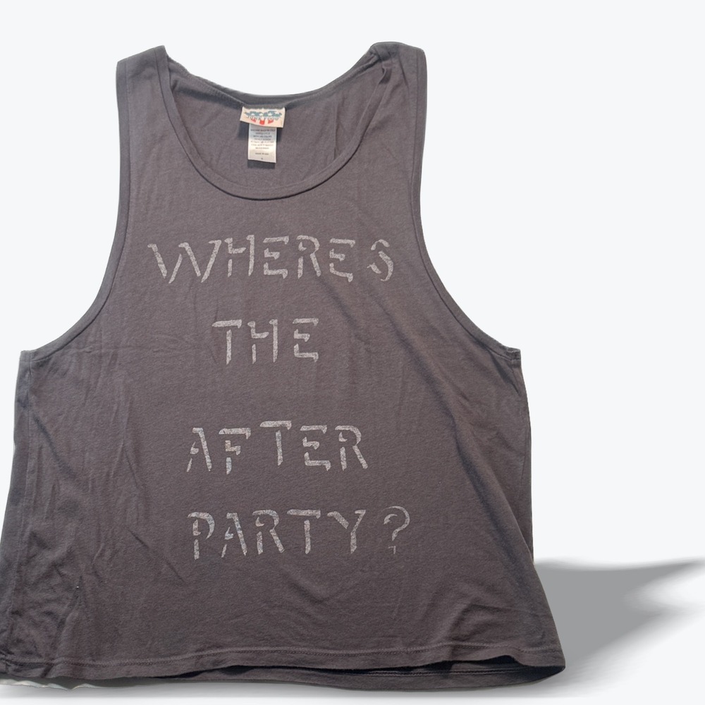Junk Food Clothing  Graphic Tank Top Wheres The After Party Gray Womens Small